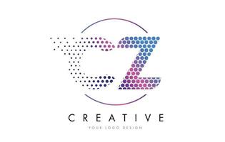 CZ C Z Pink Magenta Dotted Bubble Letter Logo Design Vector