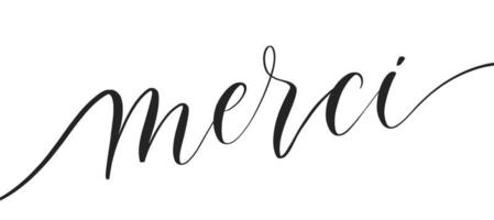 merci - cita de letras tipográficas, pancarta de caligrafía de pincel con línea delgada. vector