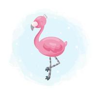 Cartoon vector pink flamingo , isolated on white background.