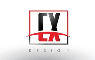 CX C X Logo Letters with Red and Black Colors and Swoosh. vector