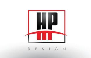 letras del logotipo hp hp con colores rojo y negro y swoosh. vector