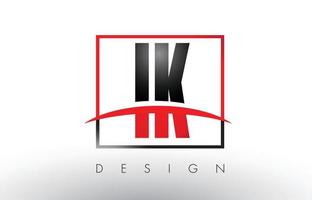 IK I K Logo Letters with Red and Black Colors and Swoosh. vector