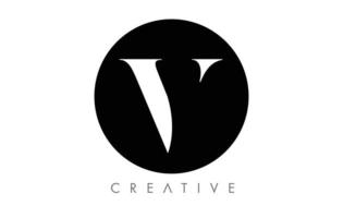 V Serif Letter Logo with Minimalist Design in Black and White Vector