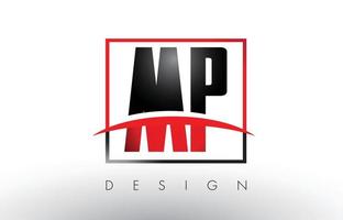 MP M P Logo Letters with Red and Black Colors and Swoosh. vector