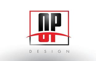 OP O P Logo Letters with Red and Black Colors and Swoosh. vector