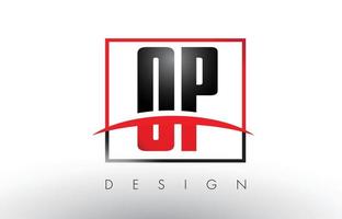 OP O P Logo Letters with Red and Black Colors and Swoosh. vector