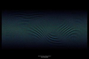 Partículas de puntos abstractos que fluyen luz verde azul ondulada aislada sobre fondo negro. elementos de diseño de ilustración vectorial en concepto de tecnología, energía, ciencia, música. vector