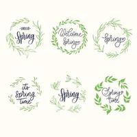 Hand drawn spring badge collection with lettering. vector