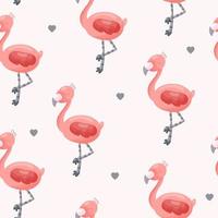 Pink cartoon flamingo with hearts seamless pattern vector. vector