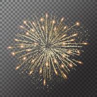 Firework explosion in night. Firecracker rocket bursting in big sparkling star balls. vector