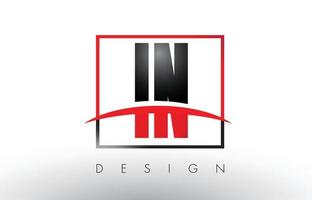 IN I N Logo Letters with Red and Black Colors and Swoosh. vector