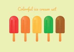 Colorful ice cream set. Homemade ice cream on a stick, frozen juice, different flavors. Flat vector illusrtation