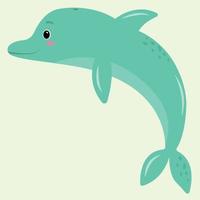 Cute dolphin swimming. Smiling cartoon character with blush. Flat vector illustration