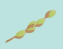 Twig of willow catkins. Harbinger of spring. Easter plant. Flat vector illustration