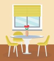 Round table with chairs. Kitchen or cafe in yellow tones. Cozy modern interior. Flat vector illustration