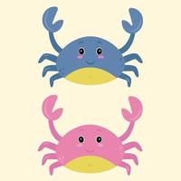 ilustración de dibujos animados dibujados a mano vectorial de dos lindos cangrejos felices sonrientes, levantando garras, aislados en fondo blanco vector