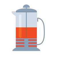 Glass ang metal teapot with tea. Bright orange tea. Flat vector illustration