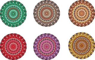 Bright mandala. Different variations of ornament. Psychedelic mandala. Flat vector illustration