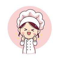 Cute and kawaii female chef or baker with thumbs up cartoon manga chibi vector character design