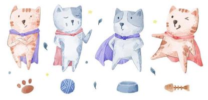 Vector illustration watercolor Set of adorable Cat and Dog For Your Design.