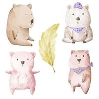 Vector illustration watercolor Set of adorable Bear For Your Design. Various of bear gesture and color