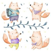 Vector illustration watercolor Set of adorable Fox For Your Design.