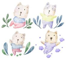 Vector illustration watercolor Set of adorable Dog For Your Design.