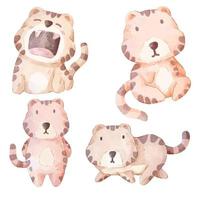 Vector illustration watercolor Set of adorable Tiger For Your Design.