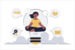 A young woman meditating to come up with new ideas for managing her responsibilities. vector