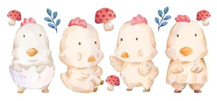 Vector illustration watercolor Set of adorable Chick For Your Design.