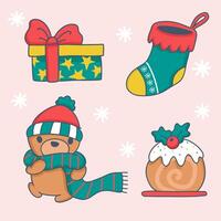 collection items for christmas or new year card vector