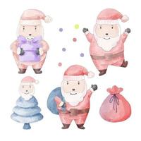 ilustración vectorial personaje y objeto de acuarela navideña con una variedad de tipos y colores. vector