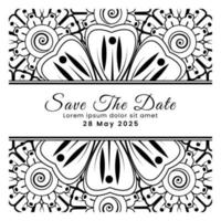 Save the date with mehndi flower. decoration in ethnic oriental, doodle ornament. vector