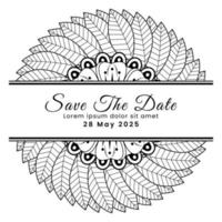 Save the date with mehndi flower. decoration in ethnic oriental, doodle ornament. vector