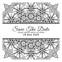 Save the date with mehndi flower. decoration in ethnic oriental, doodle ornament. vector