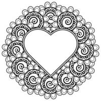 Mehndi flower with frame in shape of heart. decoration in ethnic oriental, doodle ornament. vector