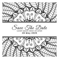 Save the date with mehndi flower. decoration in ethnic oriental, doodle ornament. vector