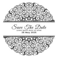 Save the date with mehndi flower. decoration in ethnic oriental, doodle ornament. vector