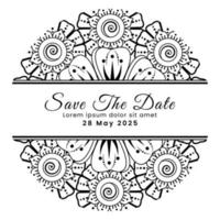 Save the date with mehndi flower. decoration in ethnic oriental, doodle ornament. vector