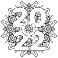 feliz año nuevo 2022 banner o plantilla de tarjeta con flor mehndi vector