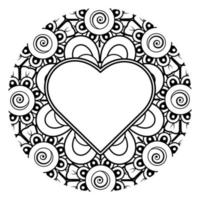 Mehndi flower with frame in shape of heart. decoration in ethnic oriental, doodle ornament. vector