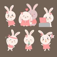 Rabbit Animal characters of various professions and emotions such as stunned, couple, study, sit, exercise, eat, ice cream, surprise. vector