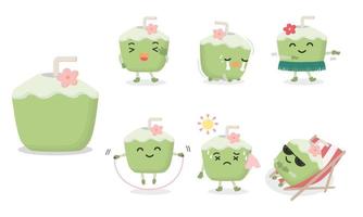 Cute and funny coconut characters in various posing and emotional such as. vector
