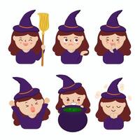 Vector witch woman character or mascot in different pose and activities.