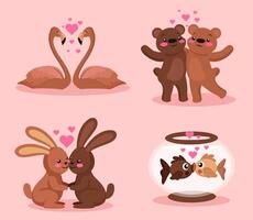 paquete conjunto de animales enamorados vector