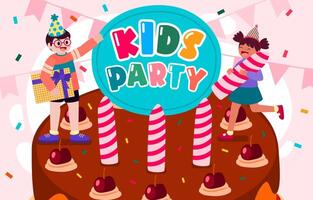 The children in greeting party with present box and element vector