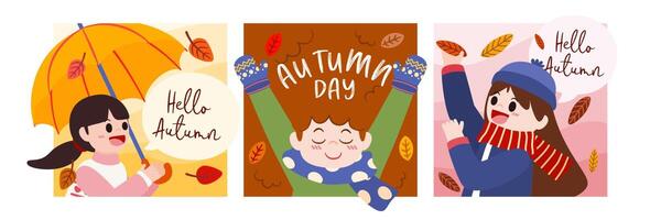 collection card with happy welcome autumn vector