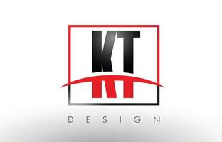 letras del logotipo kt kt con colores rojo y negro y swoosh. vector