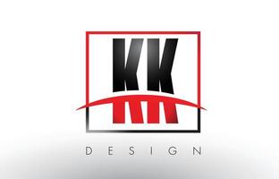 KK K K Logo Letters with Red and Black Colors and Swoosh. vector