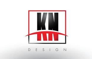 letras del logotipo kn kn con colores rojo y negro y swoosh. vector